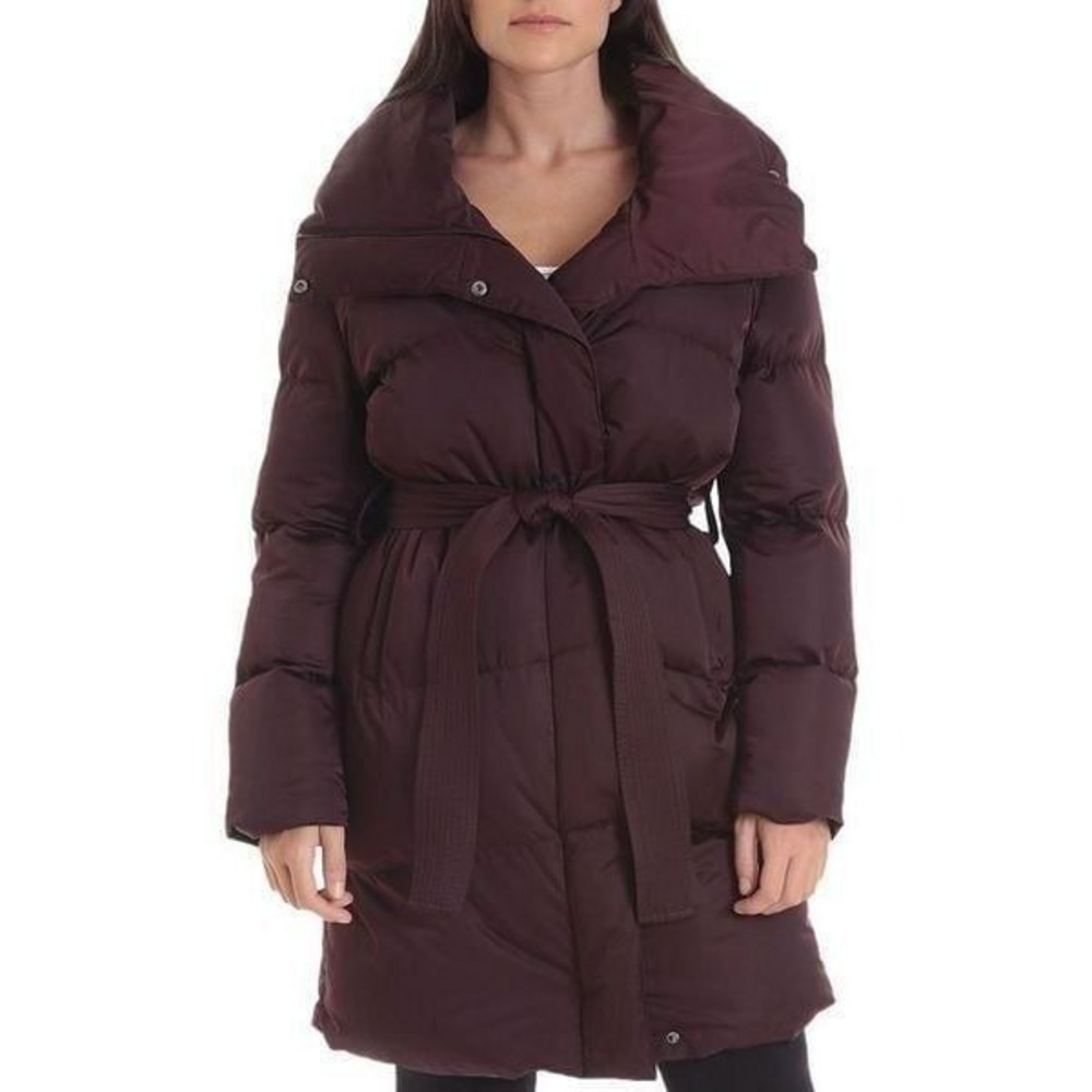 NWT Avec les Filles‎ Belted Puffer Coat in Burgundy Size S